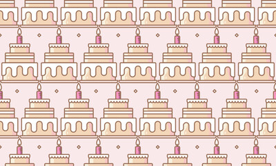 Wall Mural - A whimsical pattern of layered birthday cakes with pink candles