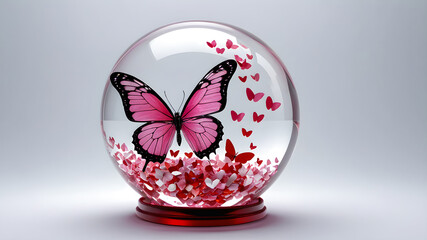 Wall Mural - 
beautiful pink butterfly inside a glass ball