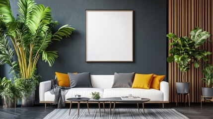 Wall Mural - A high-resolution of a Frame Mockup, Modern Dark Home Interior Background