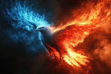 Canvas Print - Eagle with Fire and Ice Wings