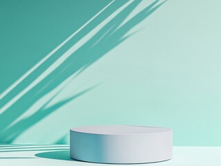 Aufkleber - Minimalist Light Blue Cylindrical Podium Mockup in Diffused Natural Lighting with Soft Shadows and Monochromatic Background for Product Showcasing