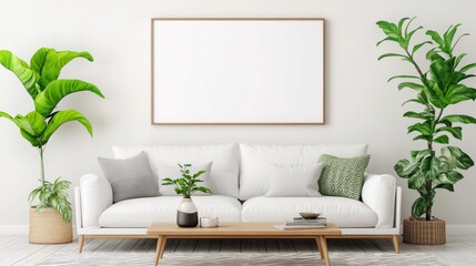 Wall Mural - A high-resolution of a Living Room with White Empty Wall and Comfortable Sofa