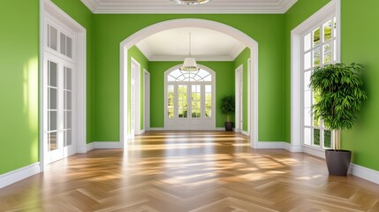 Wall Mural - A high-resolution of a Abstract Palace Interior, Light Green Walls, White Door