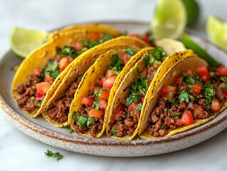 Canvas Print - Delicious Beef Tacos on National Taco Day, Minimalist Pastel Style, Natural Light, High-Definition