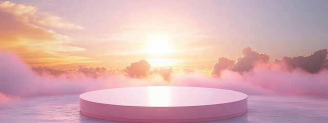 Wall Mural - Background podium pink product sky platform display 3D abstract pastel. Stage podium pink background stand dreamy space render beauty romantic light white scene cosmetic placement backdrop minimal.