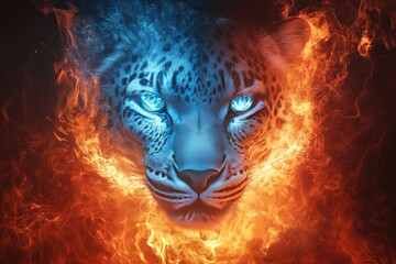 Poster - A White Leopard's Fiery Gaze with Icy Blue Eyes