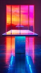 Poster - Futuristic Holographic Table for Innovative Product Showcase in High Tech Lab Setting