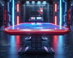 Wall Mural - Futuristic Holographic Table in High Tech Lab Ready for Innovative Product Display