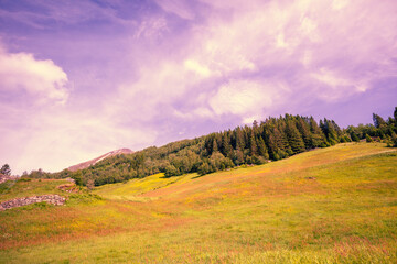 Canvas Print - Mountainside against the sunset sky