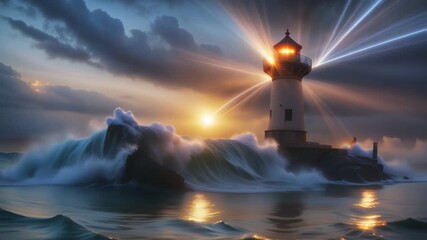 Wall Mural - Lighthouse in a raging sea