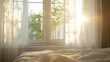 © Евгений Архипов - Close-up of a bedroom window with sheer curtains letting in soft natural light
