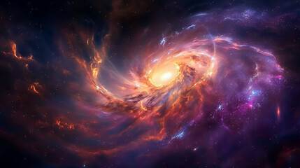 Wall Mural - spiral galaxy with colorful nebulae and distant stars, space background