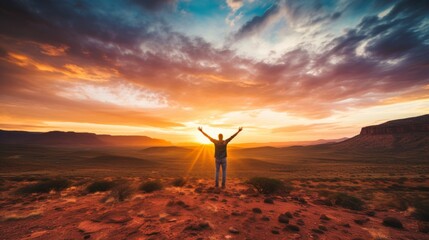 Jesus christ embracing humanity at vibrant sunset sky, symbolizing salvation and resurrection