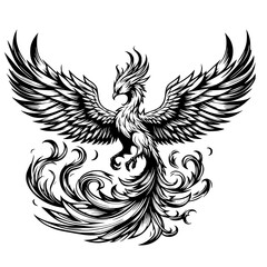 Wall Mural - black and white phoenix