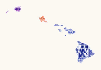 Wall Mural - Hawaii counties word cloud. State logo design. Counties typography style vector image. Hawaii colored text cloud. Trending vector illustration.