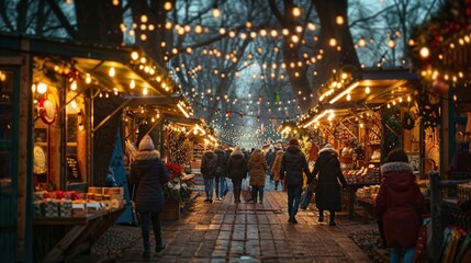 Poster - a group of people walking through a market