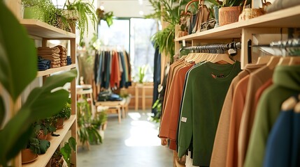 Wall Mural - Sustainable clothing store with eco-friendly products, symbolizing green retail.