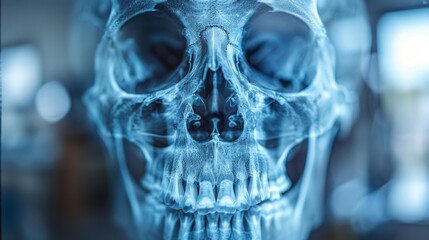 A detailed X-ray of a human skull. AI.