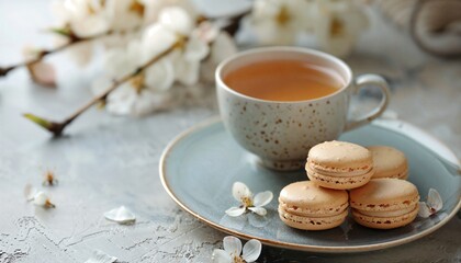 Wall Mural - a cup of tea and some cookies on a plate