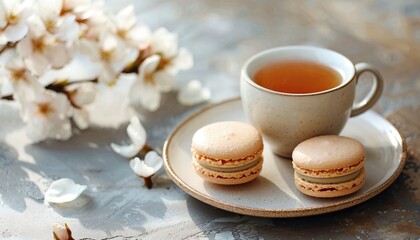 Wall Mural - a cup of tea and some cookies on a plate