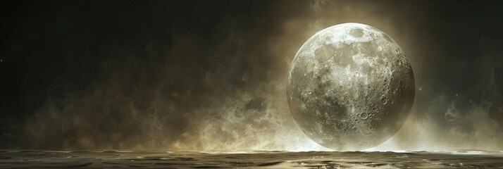 Wall Mural - Lone moon in gentle light of full moon textured with craters