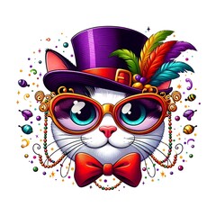 Wall Mural - Festive Cat in Top Hat and Sunglasses