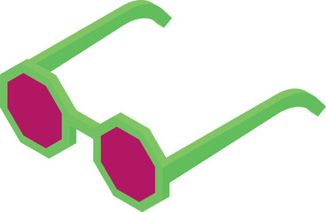 Sticker - Green fashion sunglasses with red lenses lying on white background, isometric view