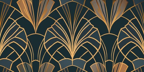 Sticker - Art Deco Pattern with Gold Lines on Dark Background