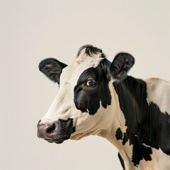 Wall Mural - Medium shot of a cow full body shot, isolated on a light solid pastel white background, 