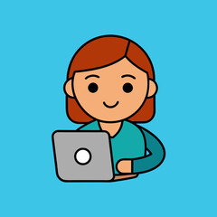 Sticker - Woman Operating Laptop With Coffee Cartoon Vector Icon Illustration