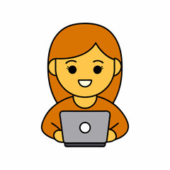 Sticker - Woman Operating Laptop With Coffee Cartoon Vector Icon Illustration