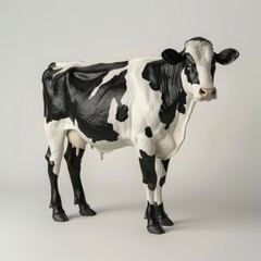 Wall Mural - Medium shot of a cow full body shot, isolated on a light solid pastel white background, 