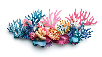 Wall Mural - Colorful coral reef paper cut isolated on white background	