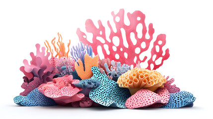 Wall Mural - Colorful coral reef paper cut isolated on white background	