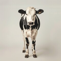 Wall Mural - Medium shot of a cow full body shot, isolated on a light solid pastel white background, 