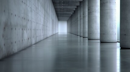 Canvas Print - Concrete Pillars and Reflective Floor in an Indoor Space at Midday