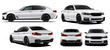© Yacine - vector realistic 3d illustration white car with gradients and perspective from front back and isometric view