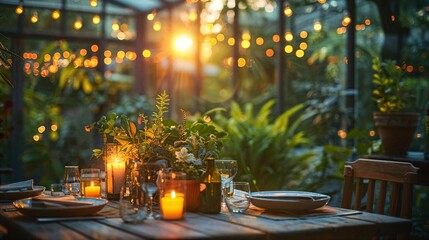 Poster - a table with candles and plates on it