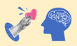 © Nataliia - Collage of mental health concept with halftone hand, heart and human head with brain. Mental health, mental well-being and wellness, inspiration vector modern illustration. Design element for poster