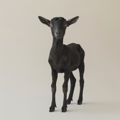 Wall Mural - Medium shot of a black goat full body shot, isolated on a light solid pastel white background,