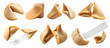 © Sandra Chia - Fortune cookie cookies biscuit wafer pastry dessert on transparent cutout, PNG file. Many assorted different angles, broken, cracked, empty blank note, break. Mockup template for artwork design
