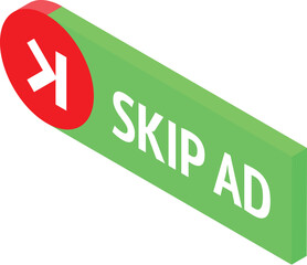 Sticker - Green rectangle with rounded edges and a red circle with a white arrow pointing right, symbolizing the possibility to skip advertisement