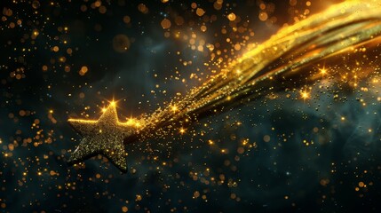 Poster - A celestial image of a golden shooting star with sparkling dust, symbolizing hope, success, dreams, inspiration, and magic.