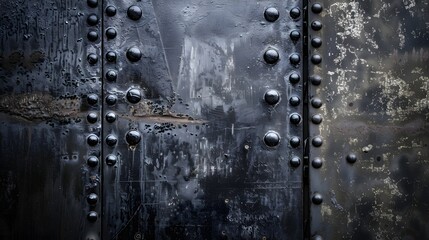 Wall Mural - Black Metal Texture with Rivets and Scratches