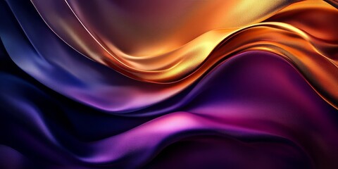 Wall Mural - Abstract Background with 3D Wave Bright Gold and Purple Gradient Silk Fabric, Generative AI