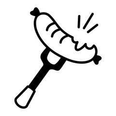 Poster - A doodle style icon of sausage on a fork 