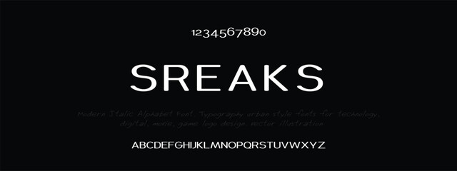 Wall Mural - Sreaks minimalist display font design, alphabet, typeface, letters and numbers, typography.