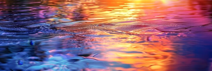 Sticker - A mesmerizing close-up of water ripples reflecting the colors of a vivid sunset, symbolizing beauty, tranquility, fluidity, reflection, and transformation.