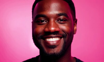 Sticker - Portrait of a smiling african american man on pink background