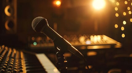 Close-Up of a Microphone in a Recording Studio